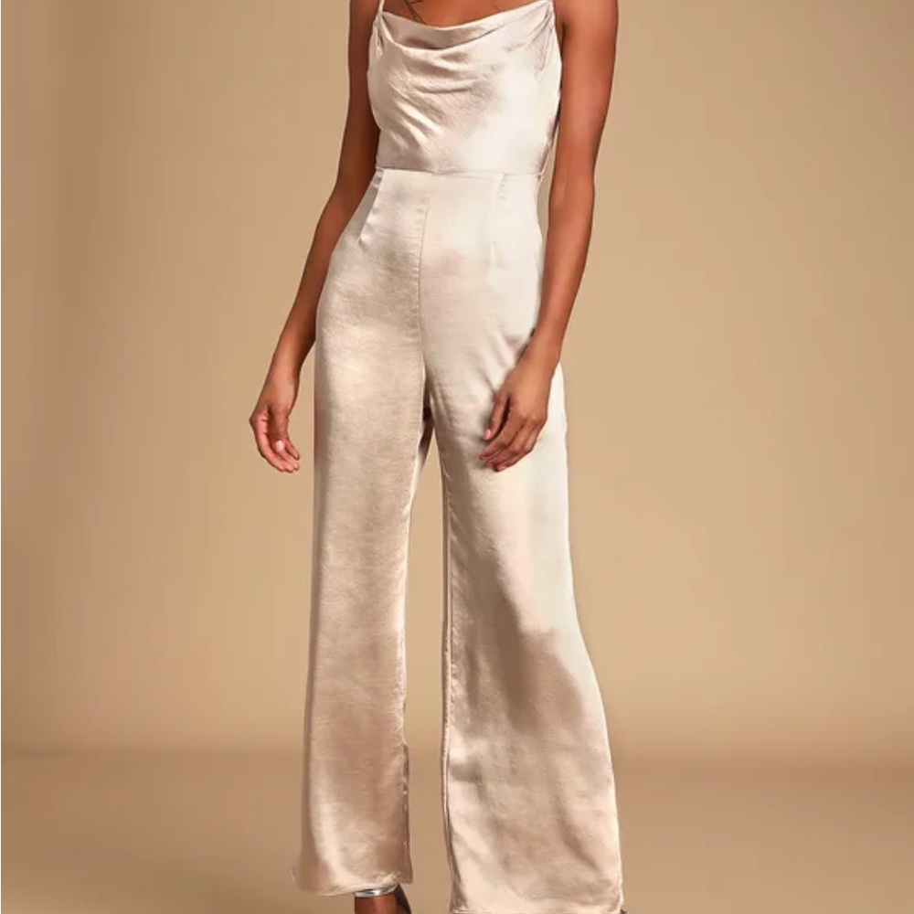 Champagne Satin Cowl Neck Culotte Jumpsuit